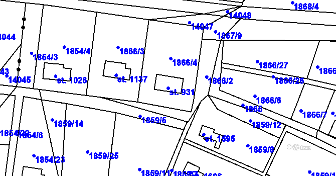 Parcela st. 931 v KÚ Rokytnice u Vsetína, Katastrální mapa