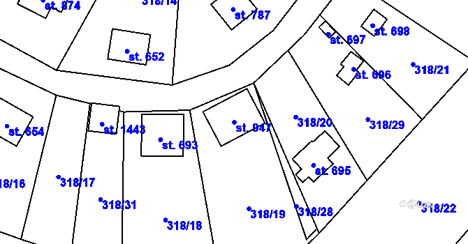 Parcela st. 947 v KÚ Rokytnice u Vsetína, Katastrální mapa