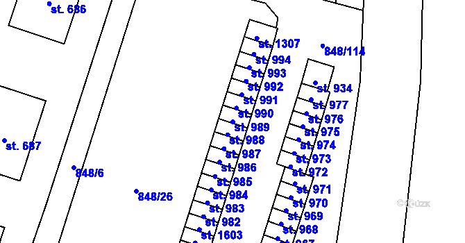 Parcela st. 989 v KÚ Rokytnice u Vsetína, Katastrální mapa