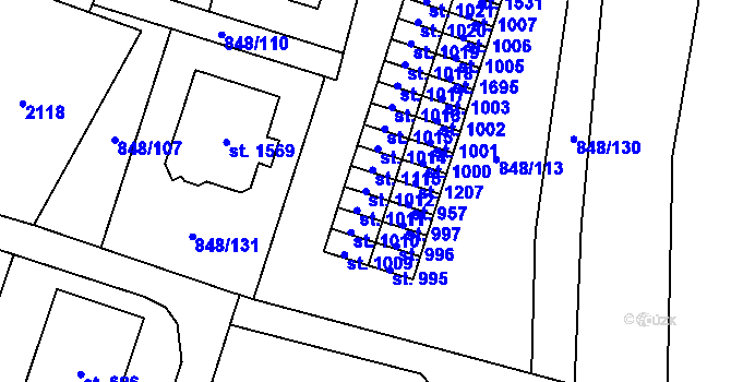 Parcela st. 1012 v KÚ Rokytnice u Vsetína, Katastrální mapa