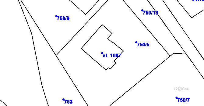 Parcela st. 1087 v KÚ Rokytnice u Vsetína, Katastrální mapa
