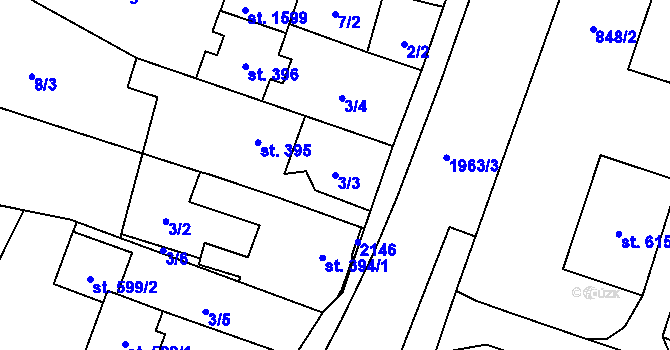 Parcela st. 3/3 v KÚ Rokytnice u Vsetína, Katastrální mapa
