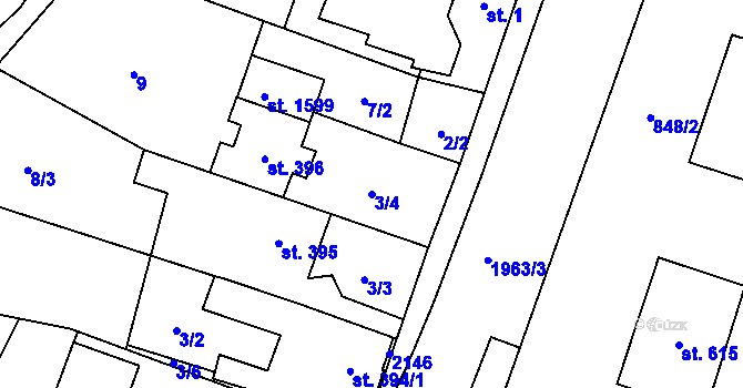 Parcela st. 3/4 v KÚ Rokytnice u Vsetína, Katastrální mapa