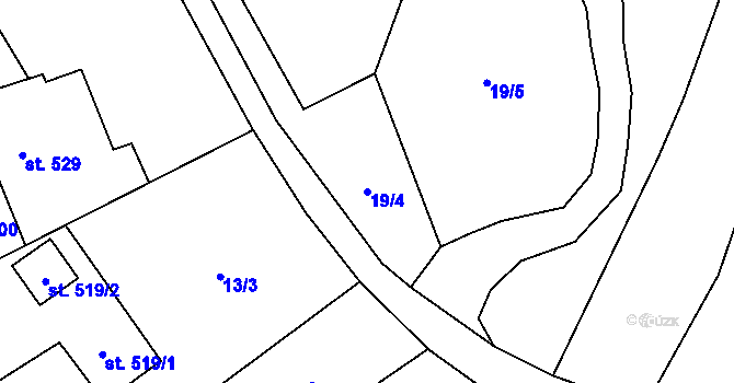 Parcela st. 19/4 v KÚ Rokytnice u Vsetína, Katastrální mapa