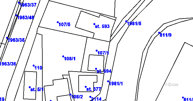 Parcela st. 107/1 v KÚ Rokytnice u Vsetína, Katastrální mapa