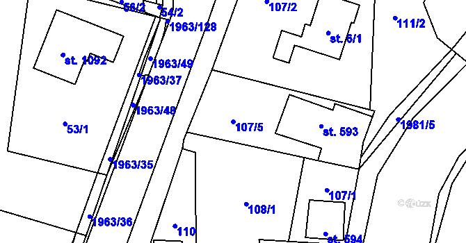 Parcela st. 107/5 v KÚ Rokytnice u Vsetína, Katastrální mapa