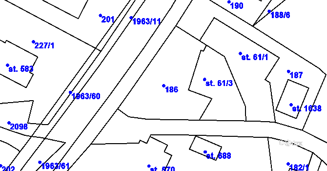 Parcela st. 186 v KÚ Rokytnice u Vsetína, Katastrální mapa