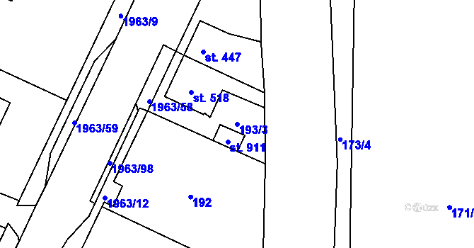 Parcela st. 193/3 v KÚ Rokytnice u Vsetína, Katastrální mapa