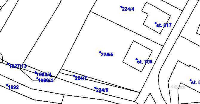 Parcela st. 224/5 v KÚ Rokytnice u Vsetína, Katastrální mapa