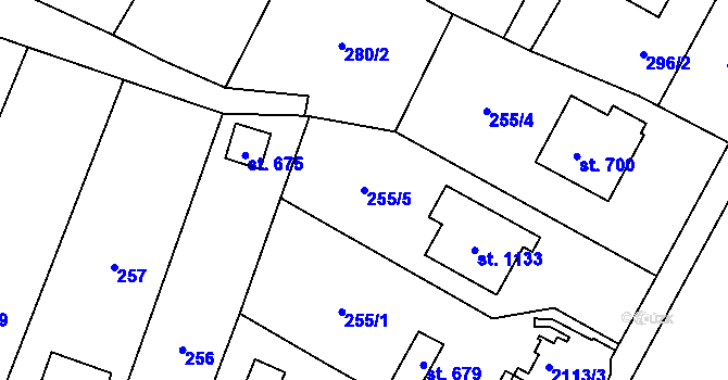 Parcela st. 255/5 v KÚ Rokytnice u Vsetína, Katastrální mapa