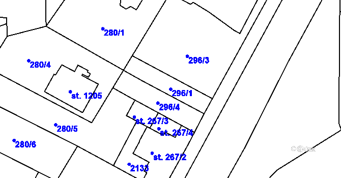Parcela st. 296/1 v KÚ Rokytnice u Vsetína, Katastrální mapa