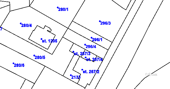 Parcela st. 296/4 v KÚ Rokytnice u Vsetína, Katastrální mapa