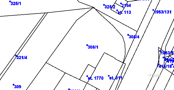 Parcela st. 308/1 v KÚ Rokytnice u Vsetína, Katastrální mapa
