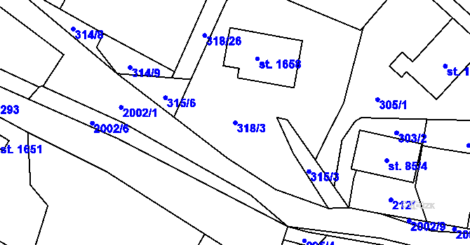 Parcela st. 318/3 v KÚ Rokytnice u Vsetína, Katastrální mapa