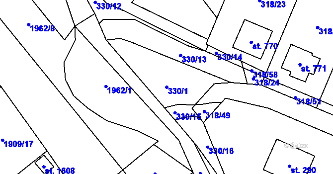 Parcela st. 330/1 v KÚ Rokytnice u Vsetína, Katastrální mapa