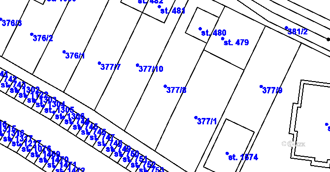 Parcela st. 377/8 v KÚ Rokytnice u Vsetína, Katastrální mapa