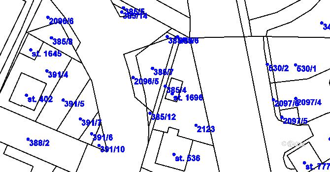 Parcela st. 385/4 v KÚ Rokytnice u Vsetína, Katastrální mapa