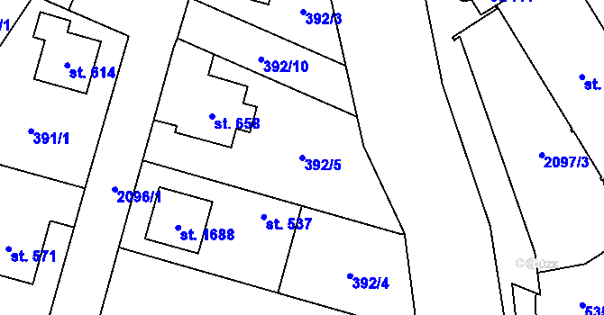 Parcela st. 392/5 v KÚ Rokytnice u Vsetína, Katastrální mapa