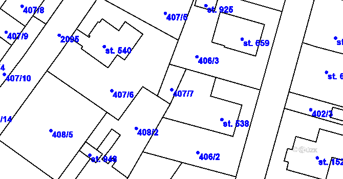 Parcela st. 407/7 v KÚ Rokytnice u Vsetína, Katastrální mapa