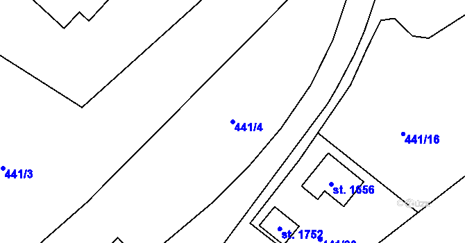 Parcela st. 441/4 v KÚ Rokytnice u Vsetína, Katastrální mapa