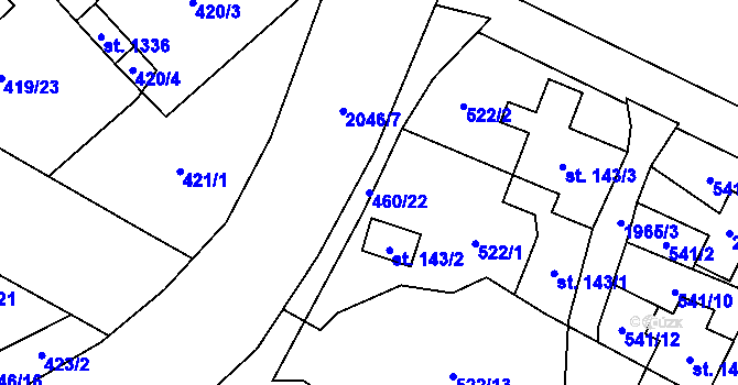 Parcela st. 460/22 v KÚ Rokytnice u Vsetína, Katastrální mapa