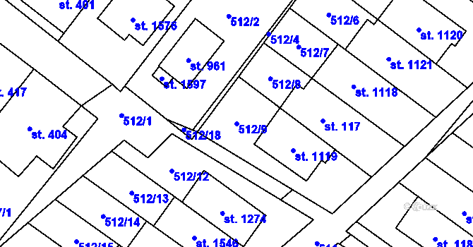 Parcela st. 512/9 v KÚ Rokytnice u Vsetína, Katastrální mapa