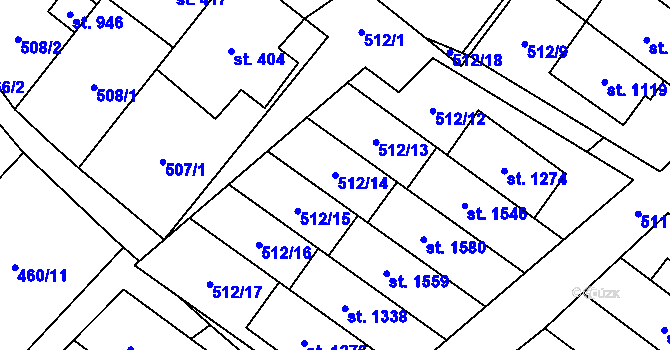 Parcela st. 512/14 v KÚ Rokytnice u Vsetína, Katastrální mapa