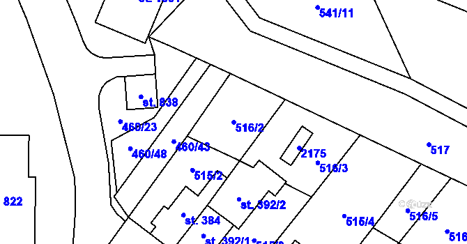 Parcela st. 516/2 v KÚ Rokytnice u Vsetína, Katastrální mapa