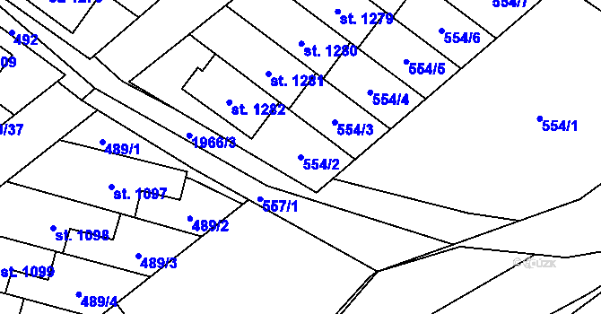 Parcela st. 554/2 v KÚ Rokytnice u Vsetína, Katastrální mapa
