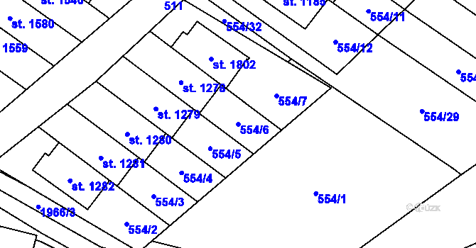 Parcela st. 554/6 v KÚ Rokytnice u Vsetína, Katastrální mapa