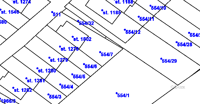 Parcela st. 554/7 v KÚ Rokytnice u Vsetína, Katastrální mapa