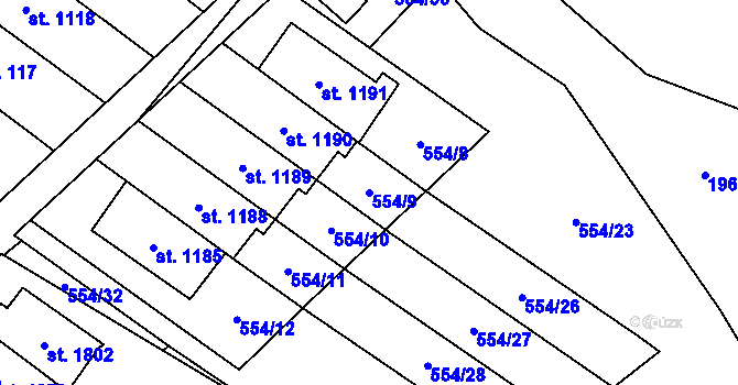 Parcela st. 554/9 v KÚ Rokytnice u Vsetína, Katastrální mapa