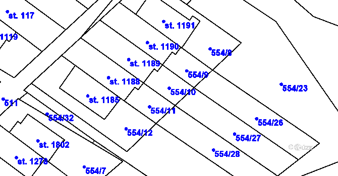 Parcela st. 554/10 v KÚ Rokytnice u Vsetína, Katastrální mapa