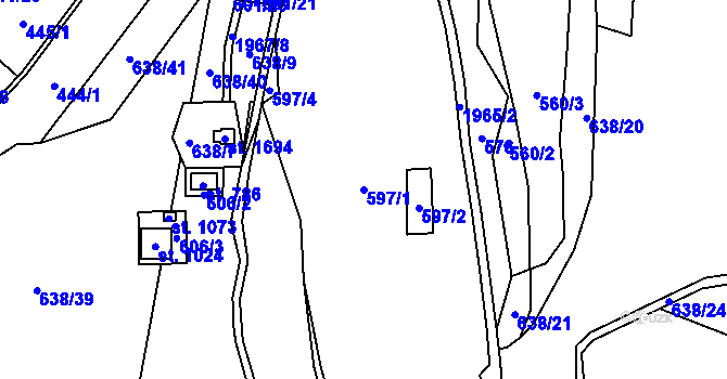 Parcela st. 597/1 v KÚ Rokytnice u Vsetína, Katastrální mapa
