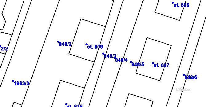 Parcela st. 848/3 v KÚ Rokytnice u Vsetína, Katastrální mapa