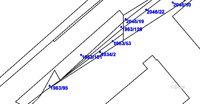 Parcela st. 1034/2 v KÚ Rokytnice u Vsetína, Katastrální mapa