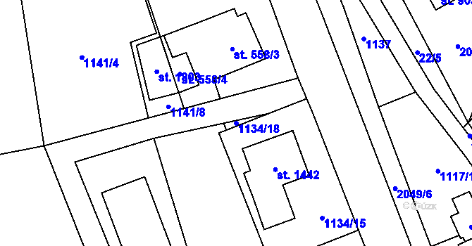 Parcela st. 1134/18 v KÚ Rokytnice u Vsetína, Katastrální mapa