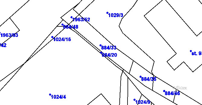 Parcela st. 884/20 v KÚ Rokytnice u Vsetína, Katastrální mapa