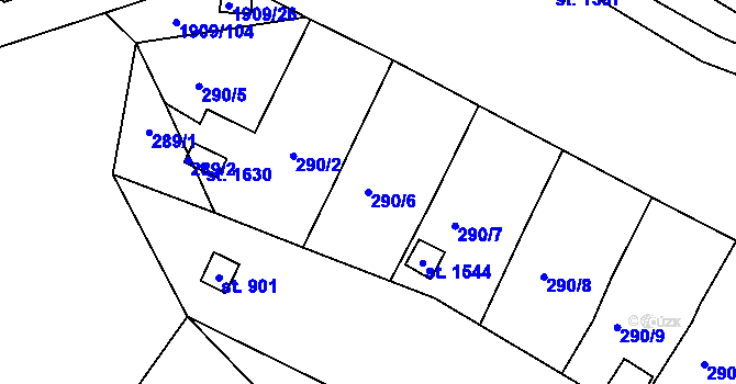 Parcela st. 290/6 v KÚ Rokytnice u Vsetína, Katastrální mapa