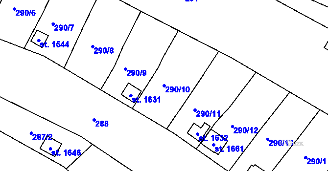Parcela st. 290/10 v KÚ Rokytnice u Vsetína, Katastrální mapa
