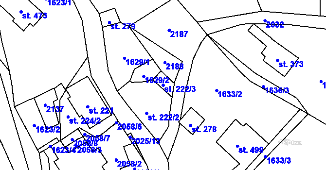 Parcela st. 222/3 v KÚ Rokytnice u Vsetína, Katastrální mapa