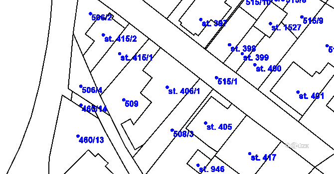 Parcela st. 406/1 v KÚ Rokytnice u Vsetína, Katastrální mapa