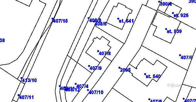 Parcela st. 407/8 v KÚ Rokytnice u Vsetína, Katastrální mapa