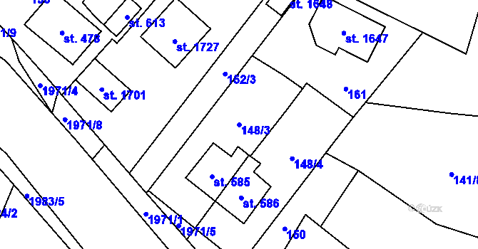 Parcela st. 148/3 v KÚ Rokytnice u Vsetína, Katastrální mapa