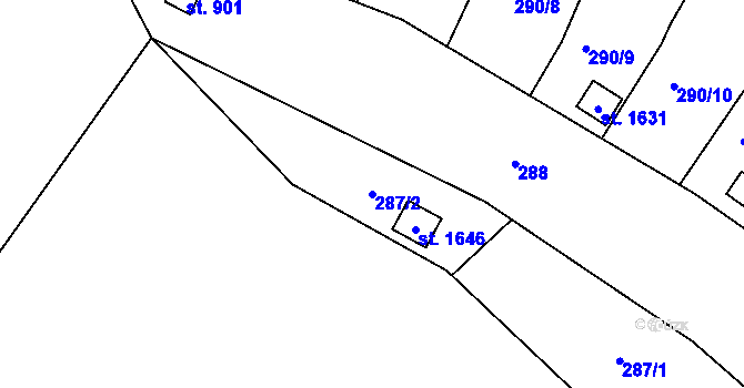 Parcela st. 287/2 v KÚ Rokytnice u Vsetína, Katastrální mapa