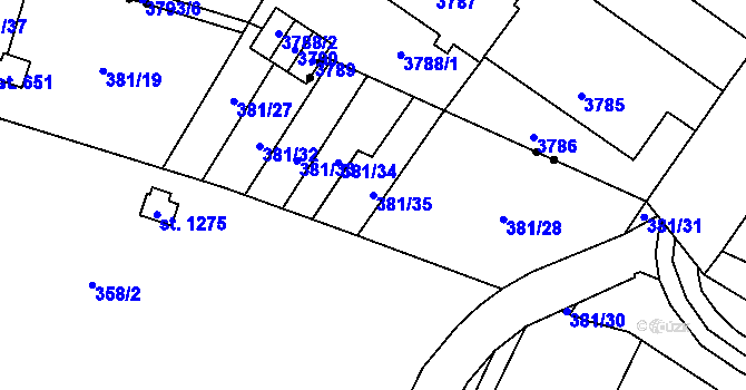Parcela st. 381/35 v KÚ Rokytnice u Vsetína, Katastrální mapa