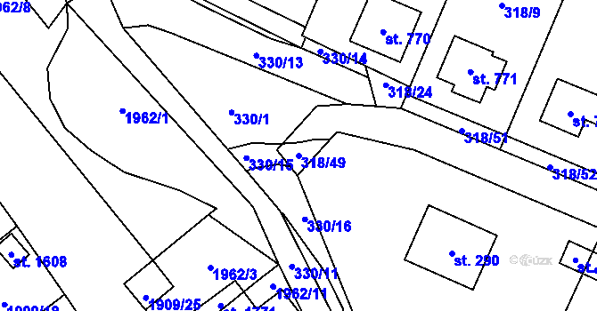 Parcela st. 318/49 v KÚ Rokytnice u Vsetína, Katastrální mapa