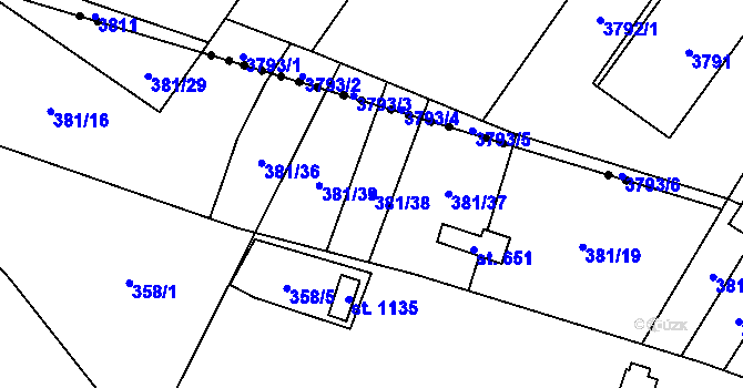Parcela st. 381/38 v KÚ Rokytnice u Vsetína, Katastrální mapa