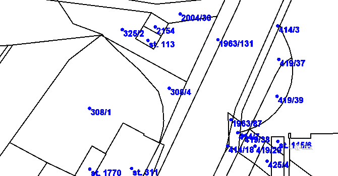 Parcela st. 308/4 v KÚ Rokytnice u Vsetína, Katastrální mapa