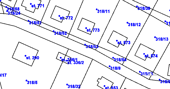 Parcela st. 318/53 v KÚ Rokytnice u Vsetína, Katastrální mapa